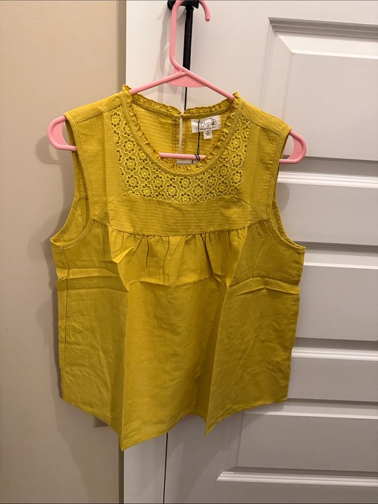 Tulip B Tops - Sleeveless Crochet Yoke Camisole in Mustard Yellow